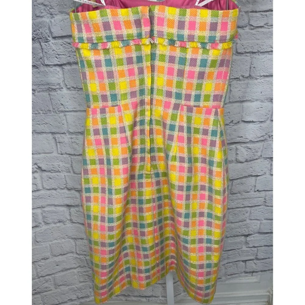 Lilly Pulitzer Boucle Fringe Bibi Strapless Check Plaid Dress Size 4 - Picture 4 of 11